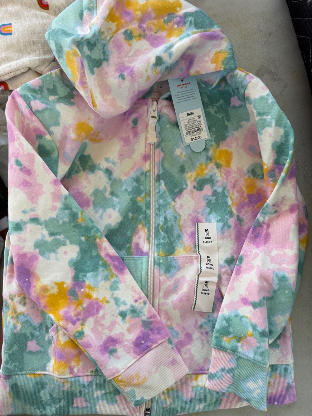 Cat & Jack Pastel Tie-Dye Zip Hoodie - Pink, Green, Yellow, Cream